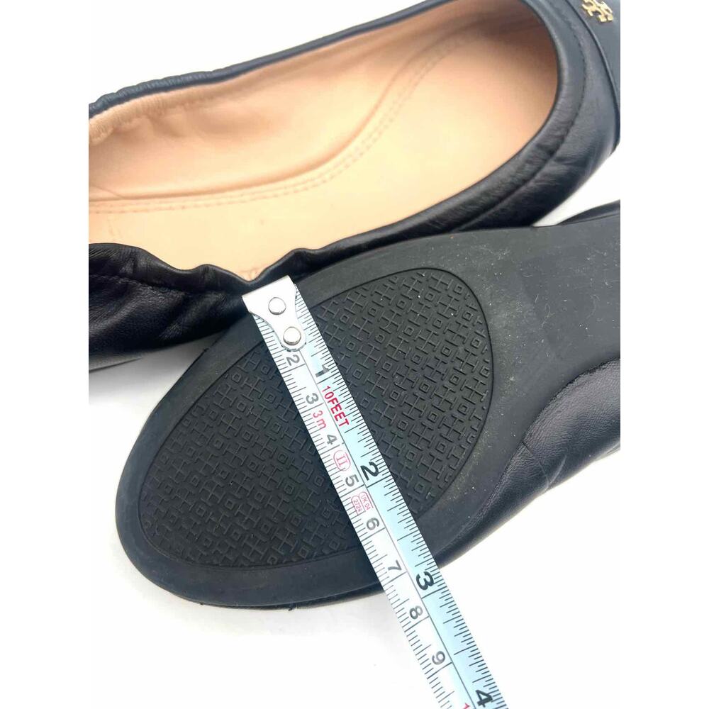Tory Burch Size 5 Black/Gold Embellished Leather Designer Flats - Picture 10 of 10